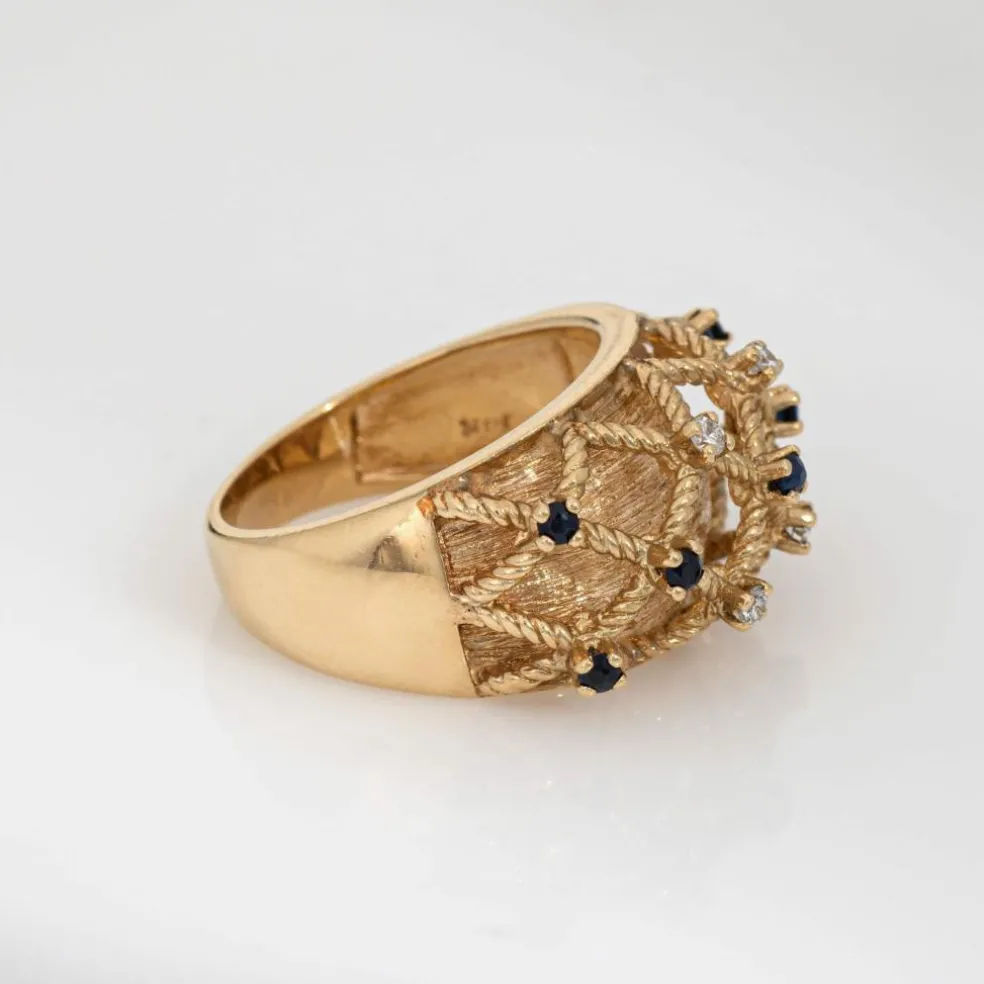 Bague vintage en or jaune, saphir et diamants