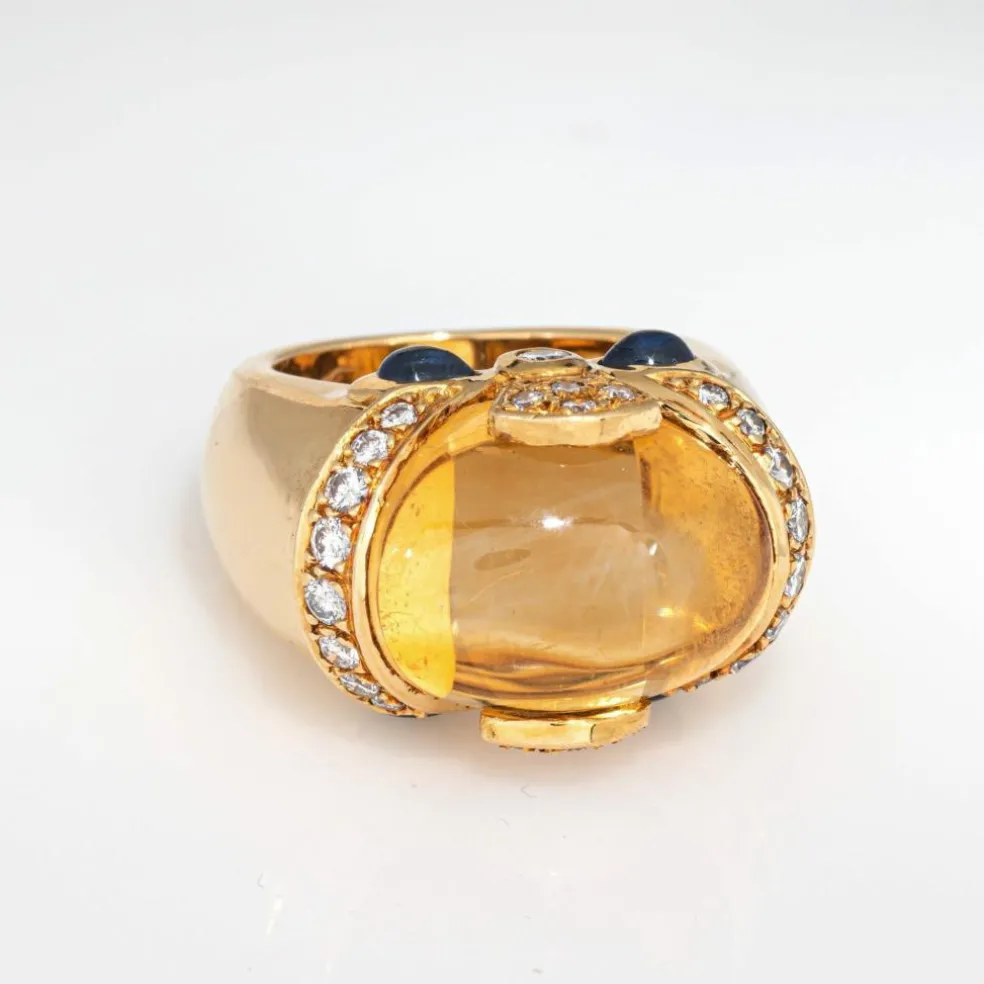 Bague vintage en or jaune, citrine, saphir, diamant