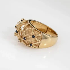 Bague vintage en or jaune, saphir et diamants