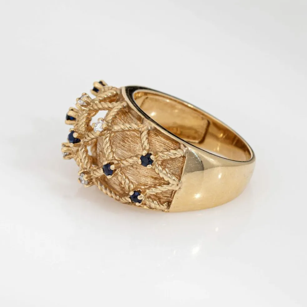 Bague vintage en or jaune, saphir et diamants