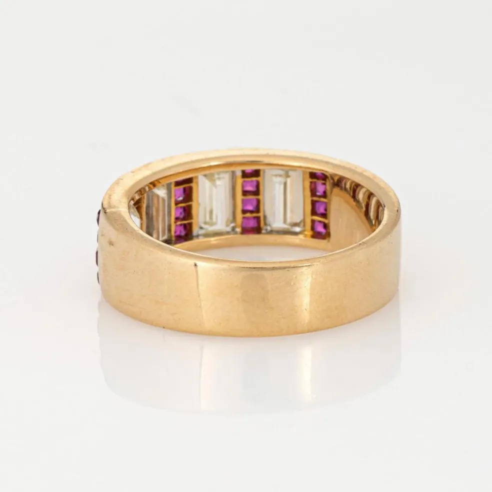 Bague vintage en or jaune avec diamants et rubis 1 carat