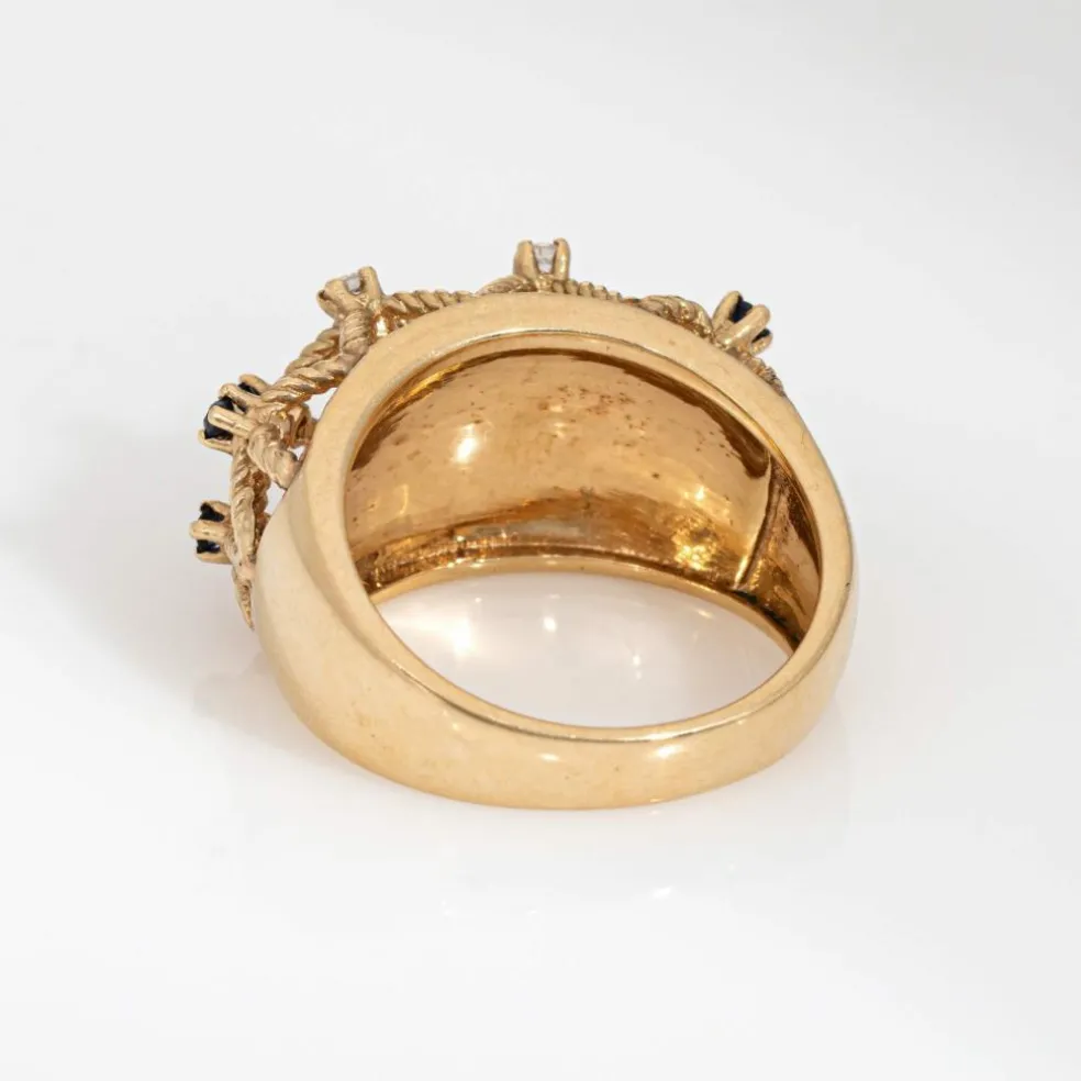 Bague vintage en or jaune, saphir et diamants
