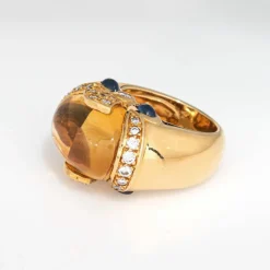 Bague vintage en or jaune, citrine, saphir, diamant