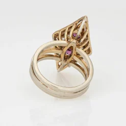 Bague vintage en or jaune avec diamants et rubis des années 80