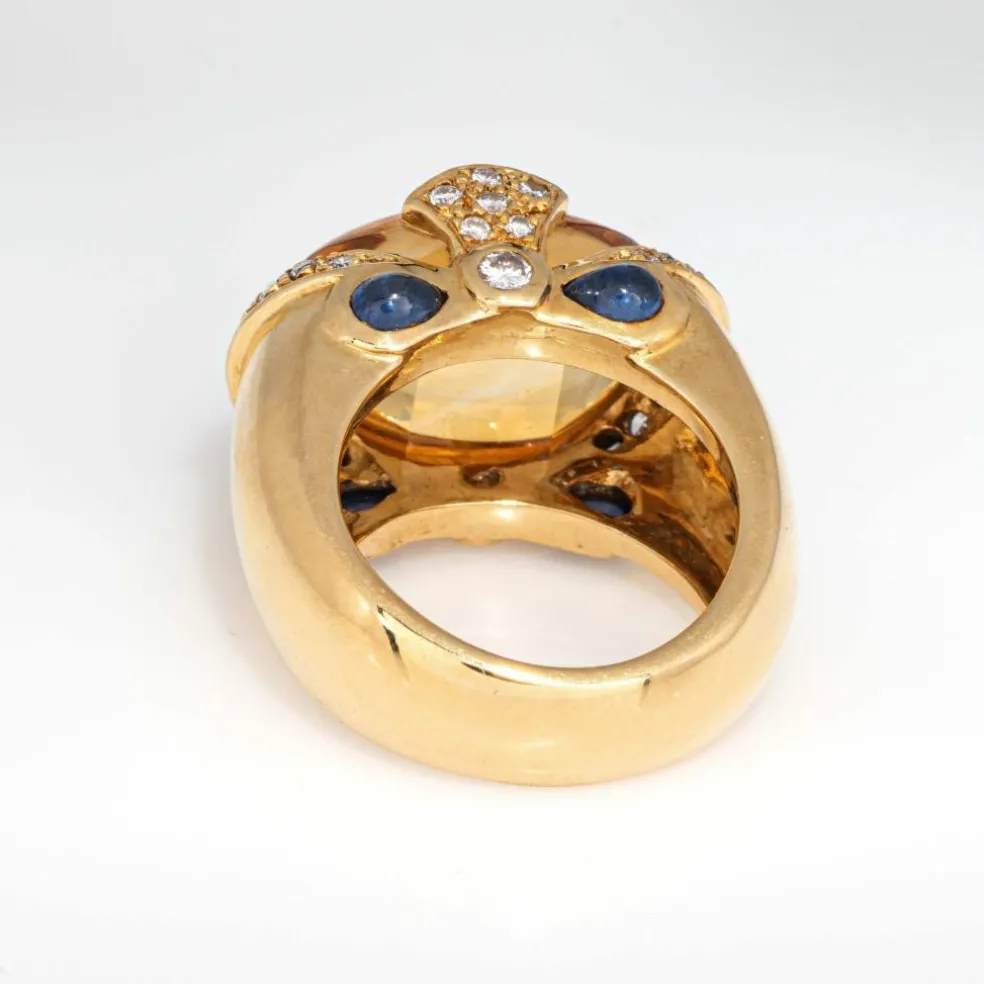 Bague vintage en or jaune, citrine, saphir, diamant