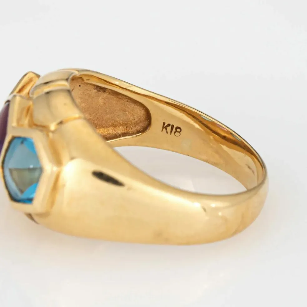 Bague vintage en or jaune avec améthyste et topaze bleue