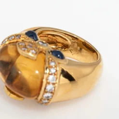 Bague vintage en or jaune, citrine, saphir, diamant