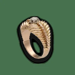 Bague vintage en or rose 18K et platine avec diamant – Vers 1950 – Taille 55