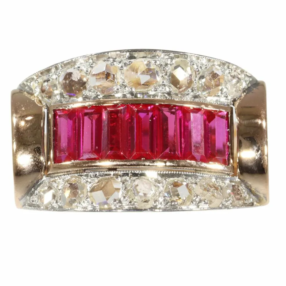 Bague vintage en or, rubis et diamants années 1950