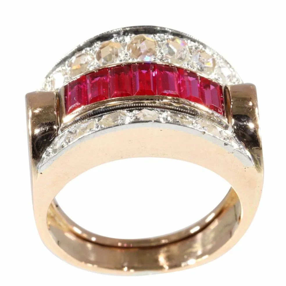 Bague vintage en or, rubis et diamants années 1950