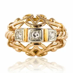 Bague vintage fils d'or rose et diamants