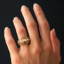 Bague vintage fils d'or rose et diamants