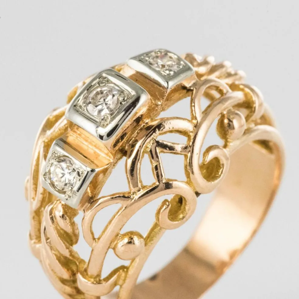 Bague vintage fils d'or rose et diamants