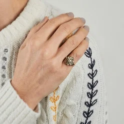 Bague vintage fleur diamants or jaune et blanc