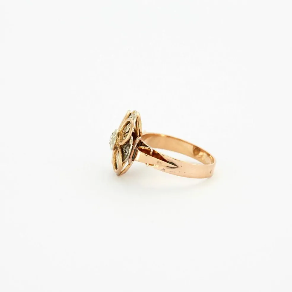 Bague vintage fleur diamants or jaune et blanc
