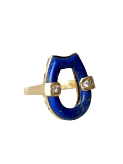 Bague vintage, lapis lazuli, or et diamants