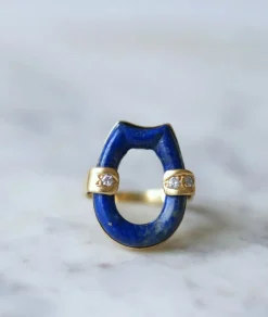 Bague vintage, lapis lazuli, or et diamants