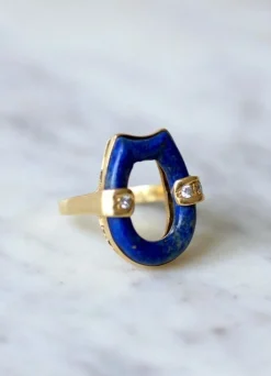 Bague vintage, lapis lazuli, or et diamants