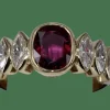 Bague vintage marquise rubis diamants