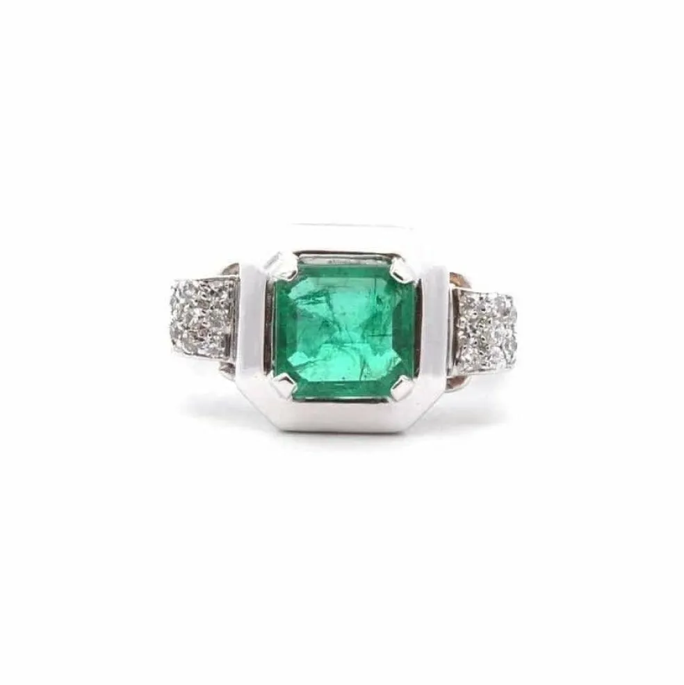 Bague vintage émeraude 1,54cts et diamants
