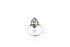 Bague vintage émeraude, diamants et perles
