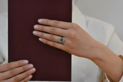 Bague vintage émeraude, diamants et perles