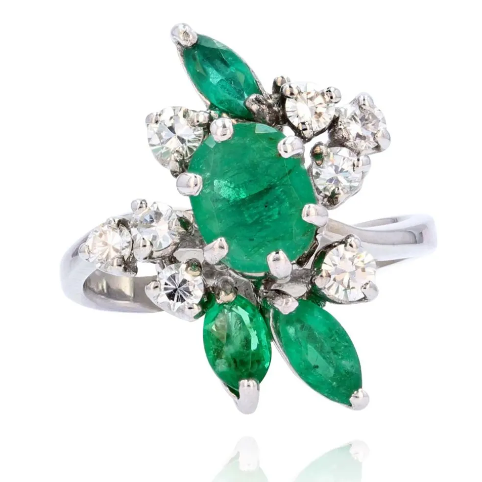 Bague vintage émeraudes et diamants
