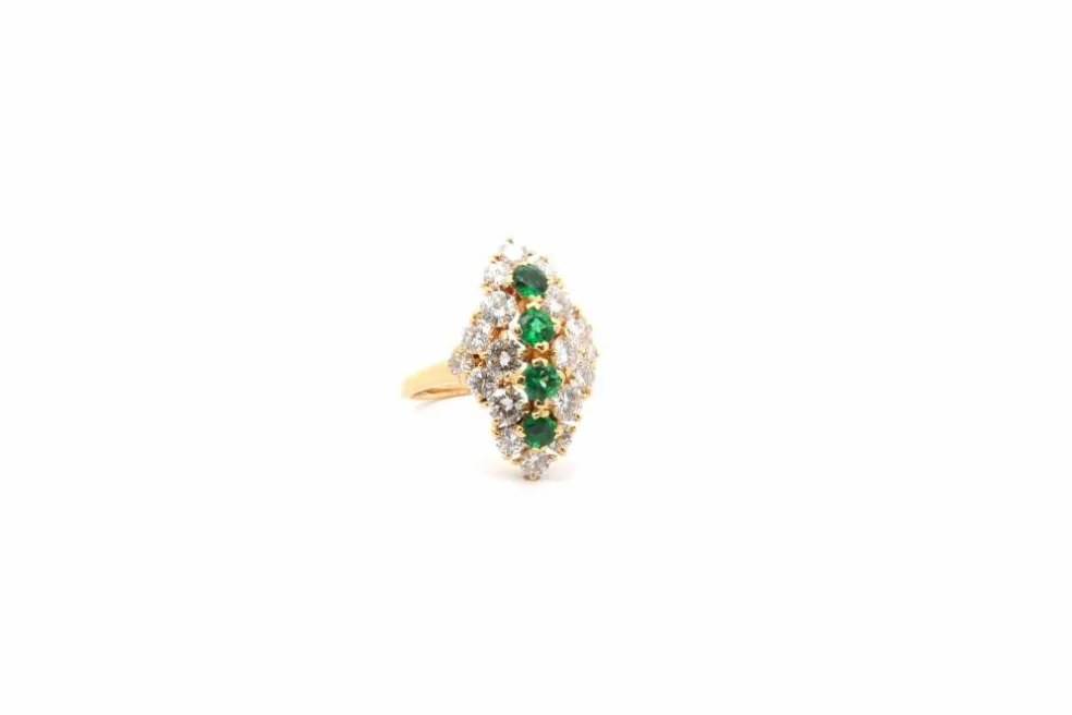 Bague vintage émeraudes et diamants