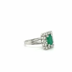 Bague Vintage Or blanc - Emeraude et Diamants