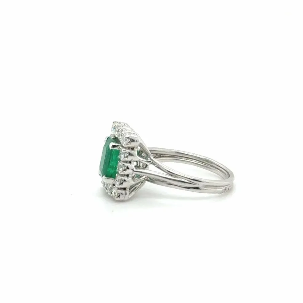 Bague Vintage Or blanc - Emeraude et Diamants