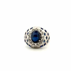Bague Vintage or blanc et saphir