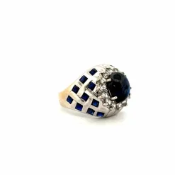 Bague Vintage or blanc et saphir
