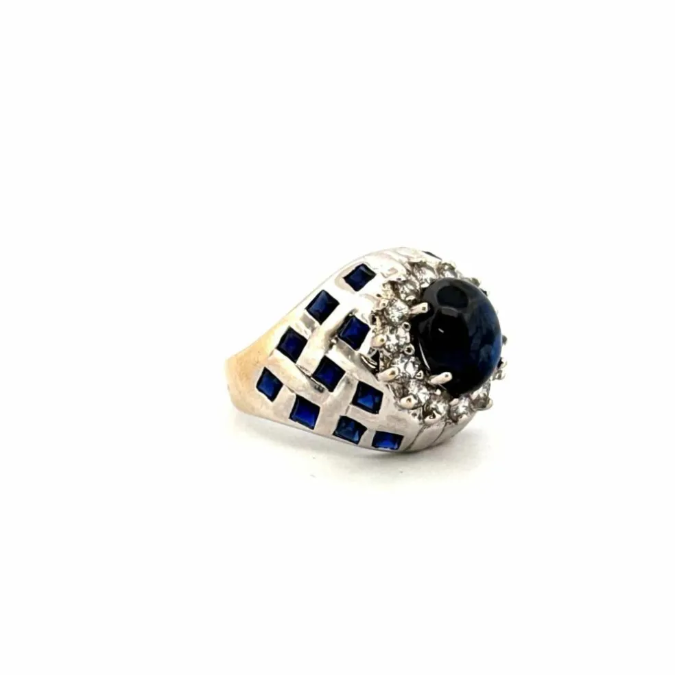 Bague Vintage or blanc et saphir