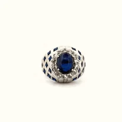 Bague Vintage or blanc et saphir