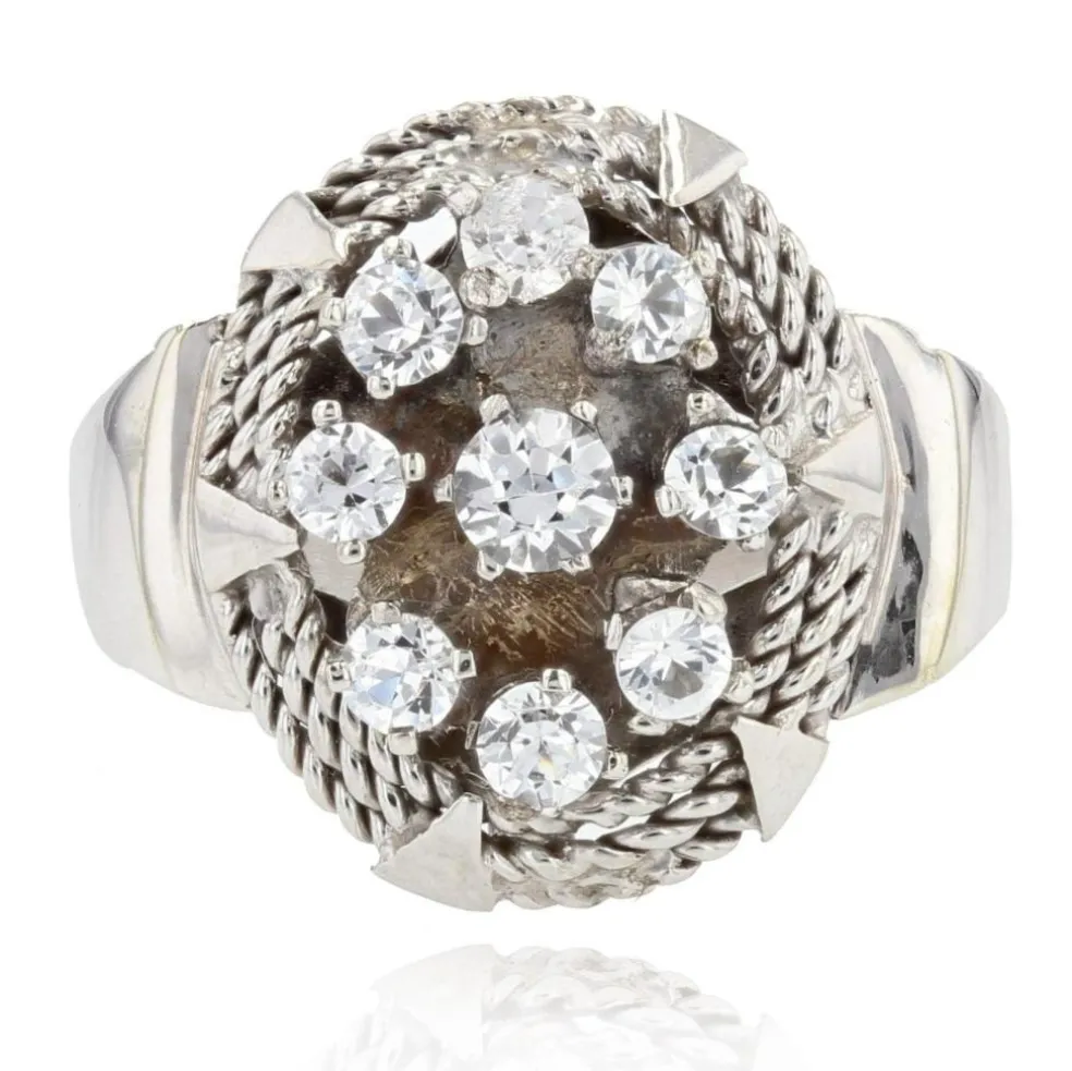 Bague vintage or blanc saphirs blancs