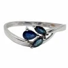 Bague vintage or blanc, saphirs taille navette et poire