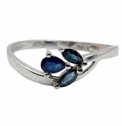Bague vintage or blanc, saphirs taille navette et poire