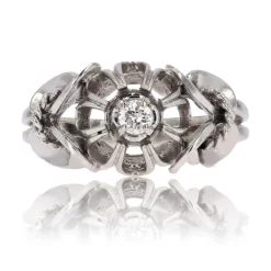 Bague vintage or blanc saphir blanc solitaire