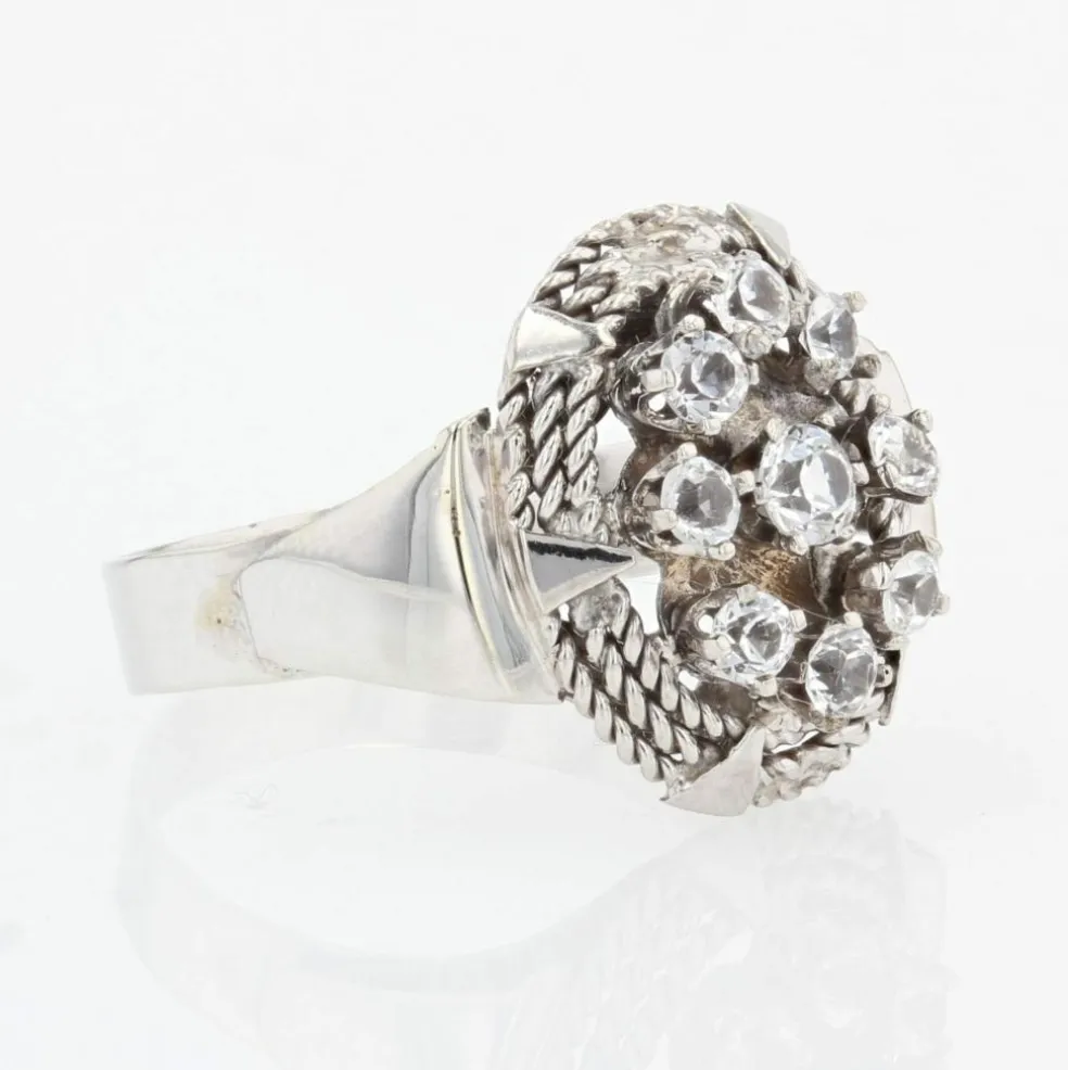 Bague vintage or blanc saphirs blancs