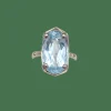 Bague vintage or gris et aigue marine ovale