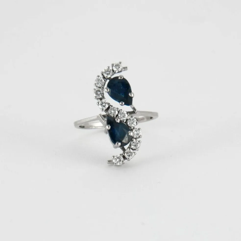 Bague Vintage Or Gris Saphirs Diamants