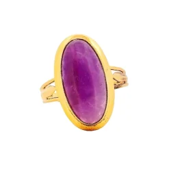 Bague vintage or jaune 18 carats et jade lavande