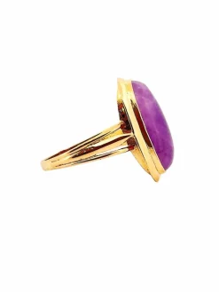 Bague vintage or jaune 18 carats et jade lavande