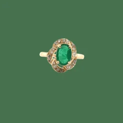 Bague vintage or Jaune - Emeraude et diamants