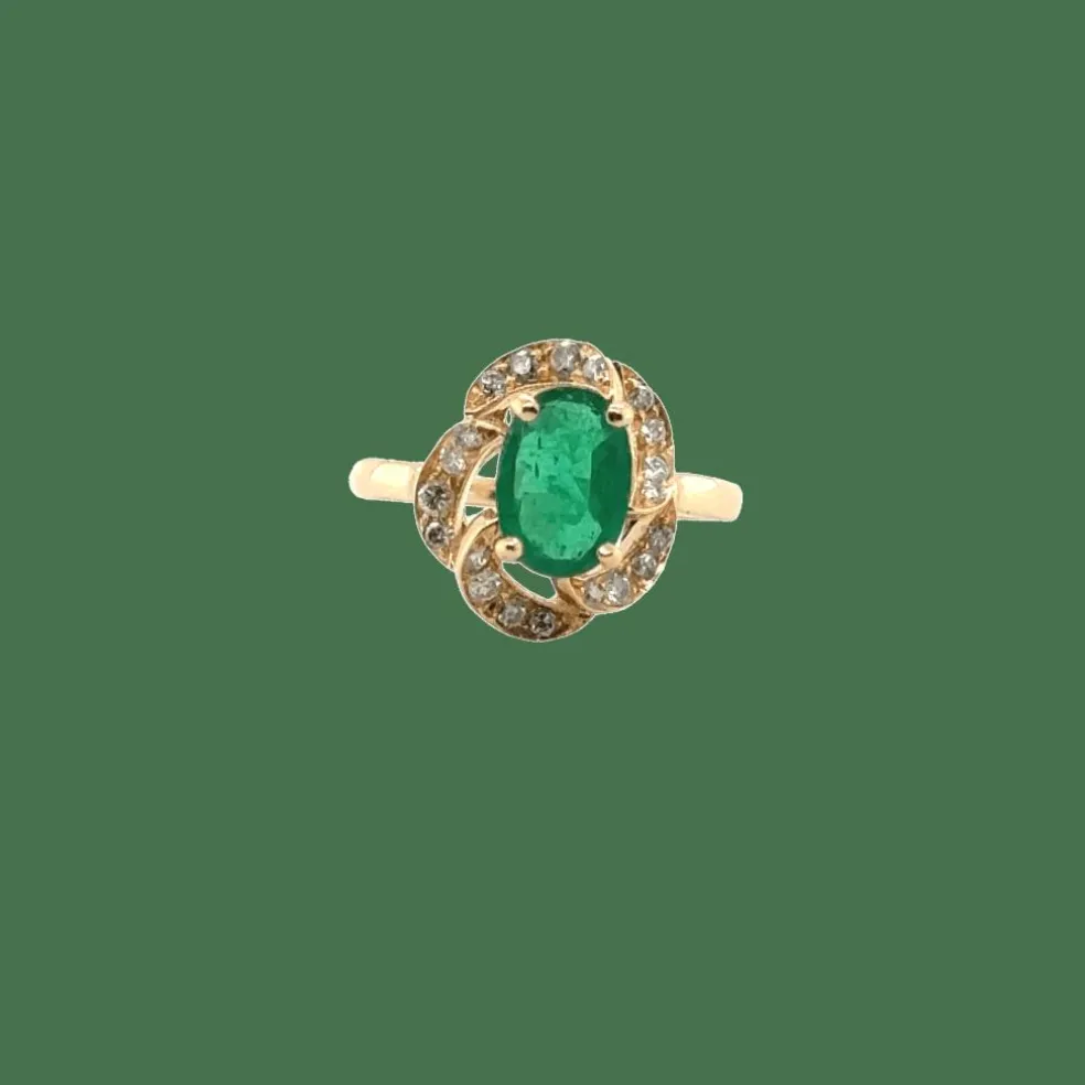 Bague vintage or Jaune - Emeraude et diamants