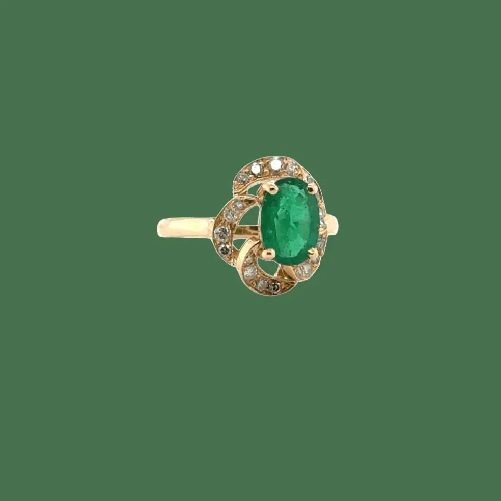 Bague vintage or Jaune - Emeraude et diamants