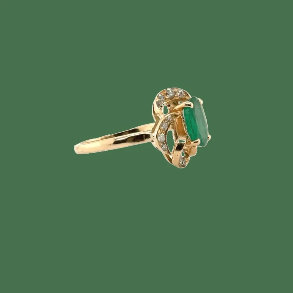 Bague vintage or Jaune - Emeraude et diamants