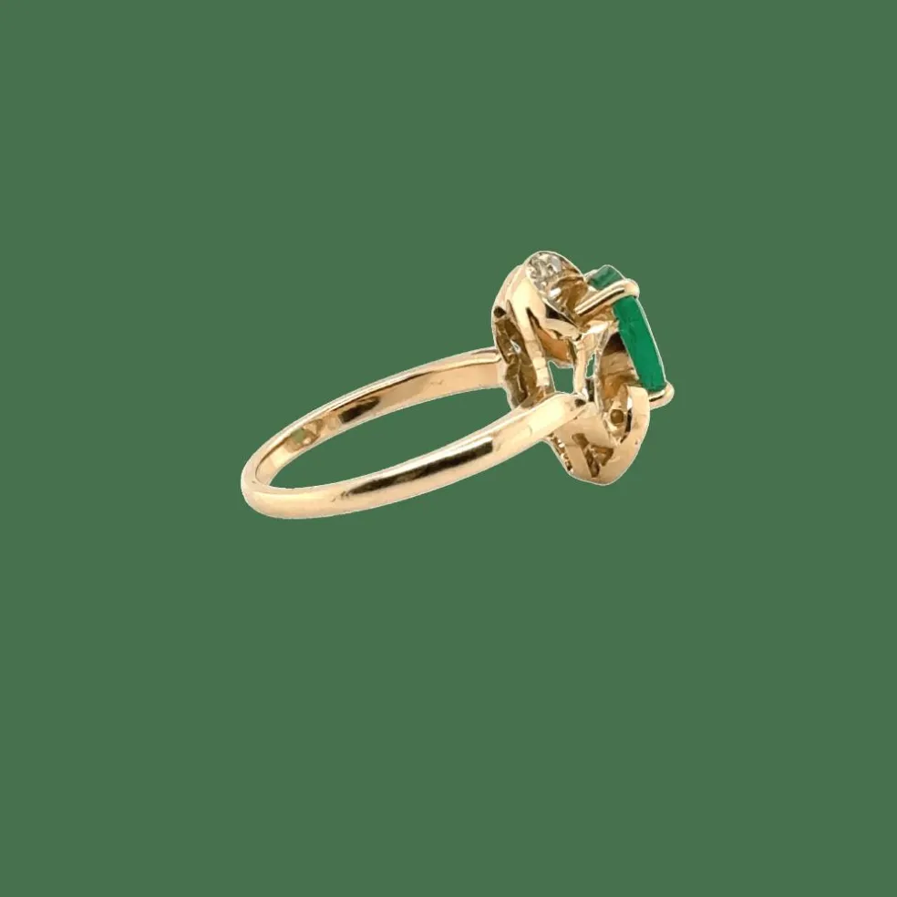 Bague vintage or Jaune - Emeraude et diamants