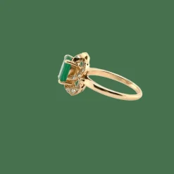 Bague vintage or Jaune - Emeraude et diamants
