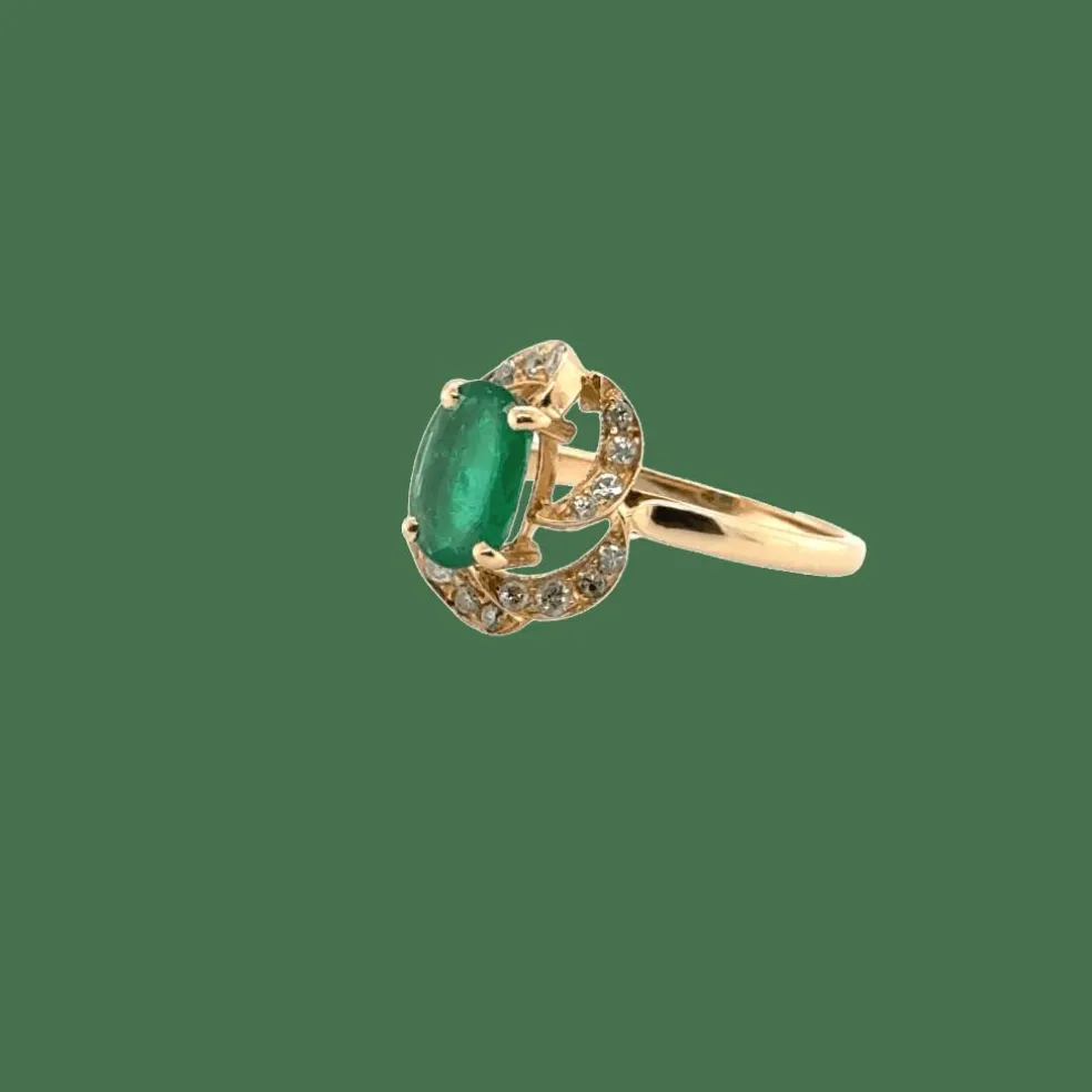 Bague vintage or Jaune - Emeraude et diamants